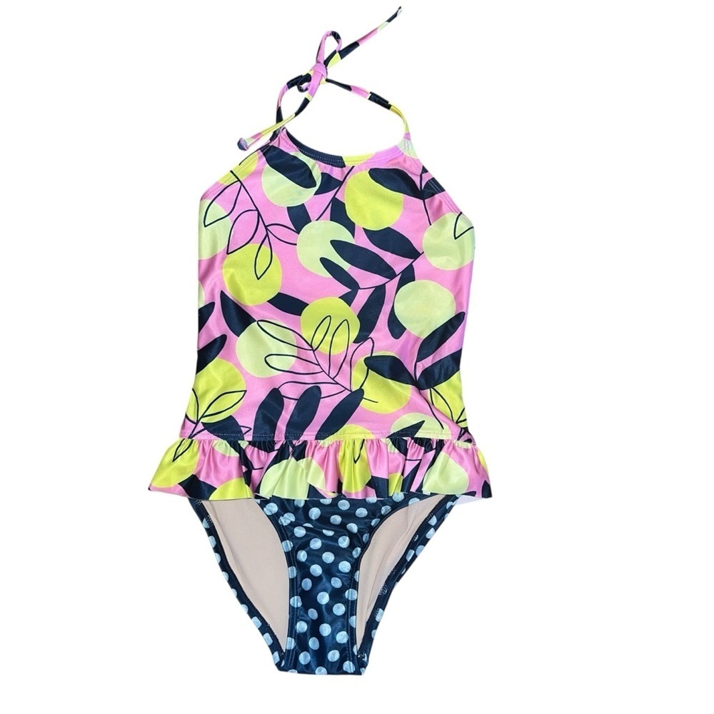 Tea Collection Mediterranean citrus polka Dot 1pc halter Swimsuit Sz 8 NWT